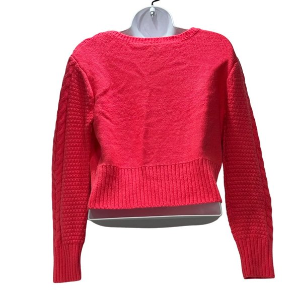 Divided by H&M Women’s Cable Knit Pullover Cropped Vibrant Pink Sweater Women's - Picture 2 of 6